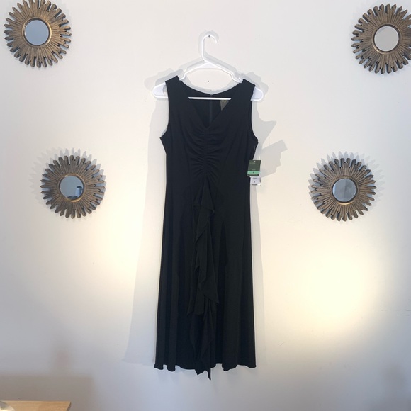 Taylor Black Ruched Ruffle V-Neck Flyaway Dress - Picture 2 of 8